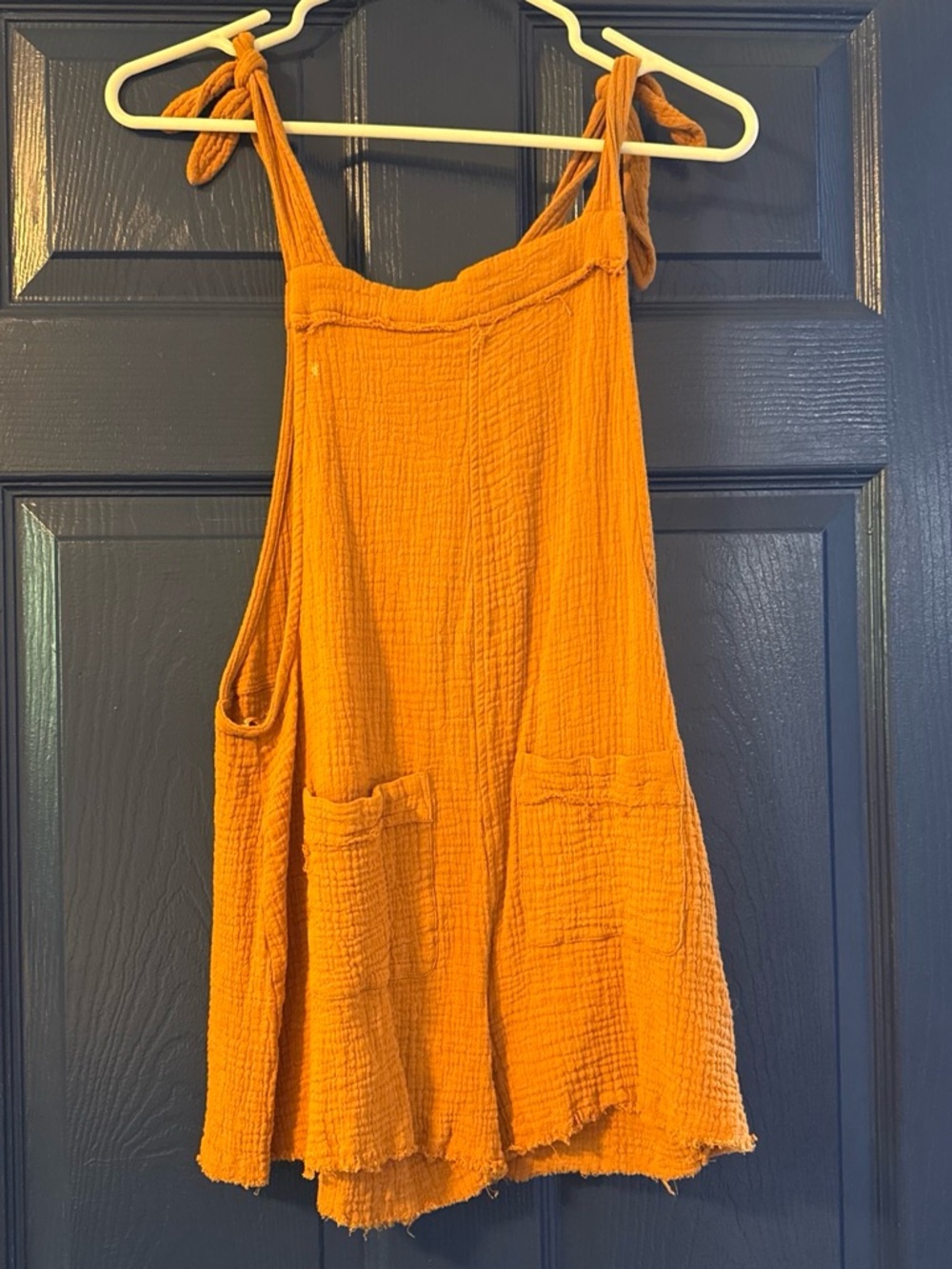 Tie-Shoulder Sleeveless Romper Dress in Mustard Orange